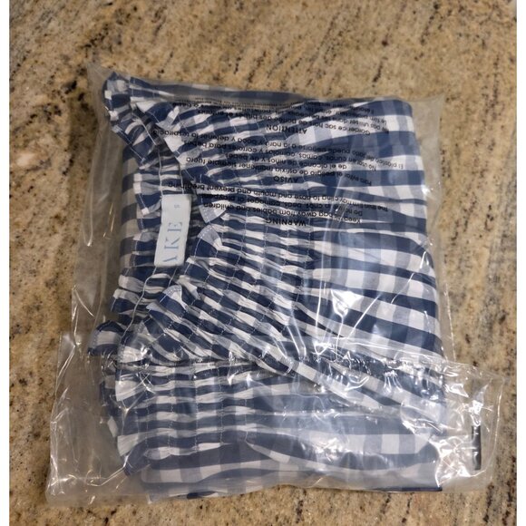 Lake Pajamas Size S Blue Gingham Check Cotton Smocked MIDI Dress Peplum Hem - Picture 13 of 13